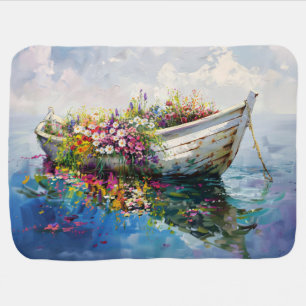 Boat with Colorful Wildflowers Baby Blanket