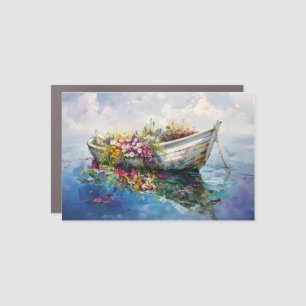 Boat with Colorful Wildflowers Car Magnet