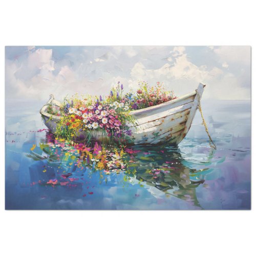 Boat with Colorful Wildflowers Decoupage Tissue Paper