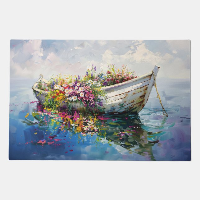Boat with Colorful Wildflowers Doormat (Front)