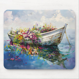 Boat with Colorful Wildflowers Mouse Pad