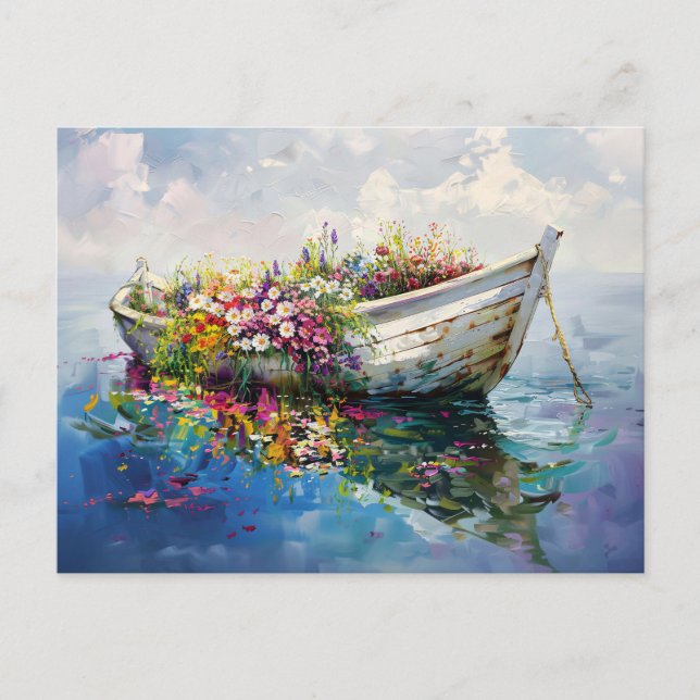Boat with Colorful Wildflowers Postcard (Front)
