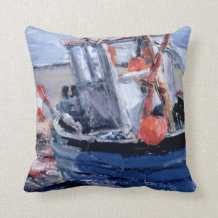 Boat with Red Buoy Throw Pillow