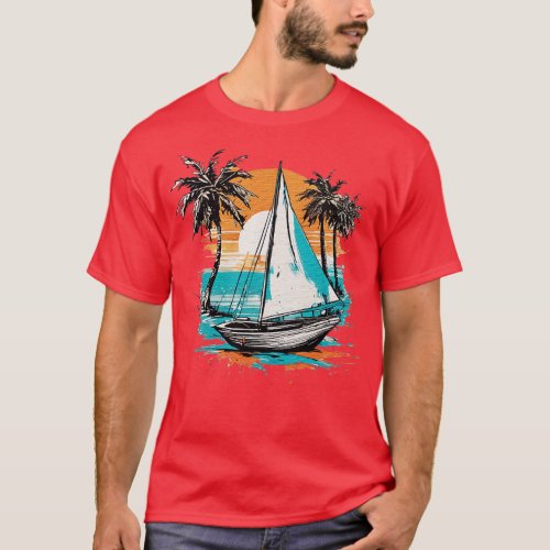 boat with sunset watercolor T_Shirt