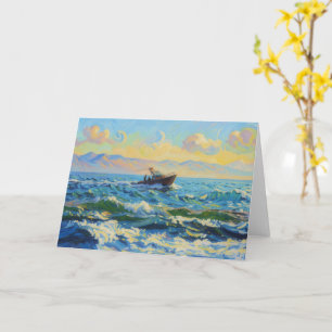 Boater Boat on the Ocean Art Note Card