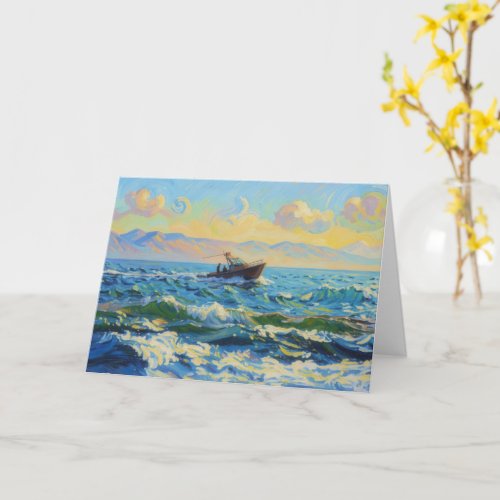 Boater Boat on the Ocean Art Note Card