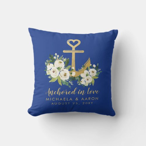 Boater Love Gold Floral Anchor Outdoor Pillow