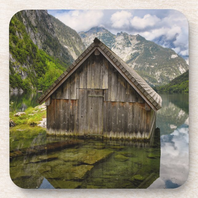 Boathouse in Obersee lake in Alps in Germany Beverage Coaster (Front)