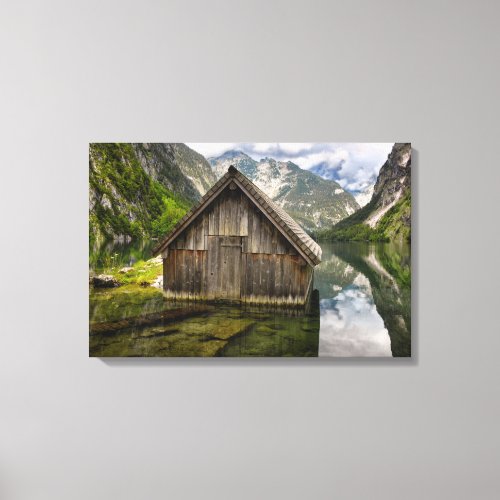 Boathouse in Obersee lake in Alps in Germany Canvas Print