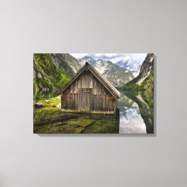 Boathouse in Obersee lake in Alps in Germany Canvas Print (Front)