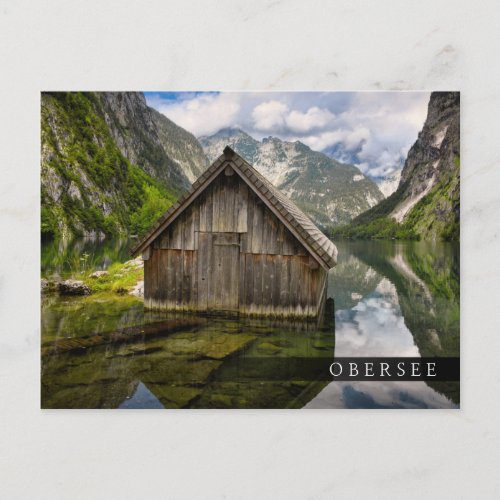 Boathouse in Obersee lake in Alps in Germany Postcard