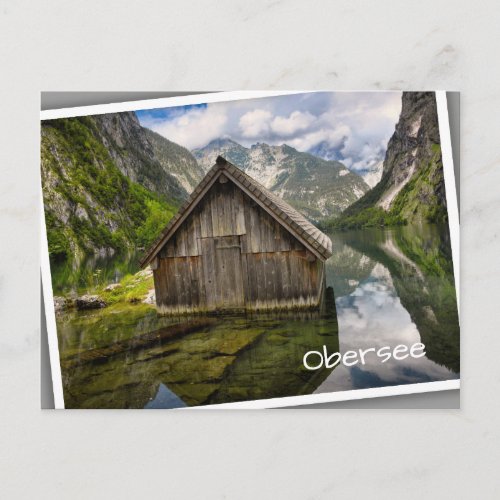 Boathouse in Obersee lake in Alps in Germany Postcard