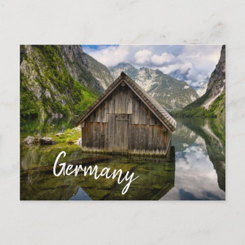 Boathouse in Obersee lake in Alps in Germany Postcard