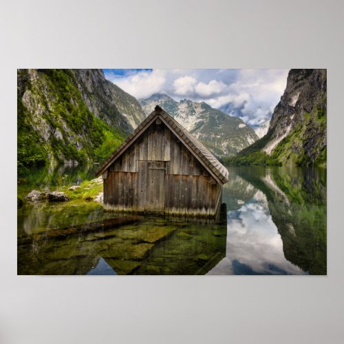 Boathouse in Obersee lake in Alps in Germany Poster