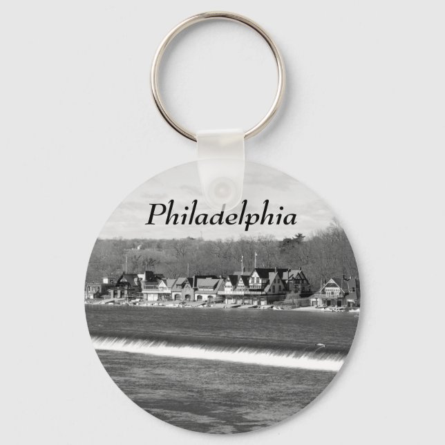 Boathouse Row winter b/w Keychain (Front)