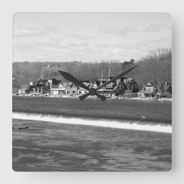 Boathouse Row winter b/w Square Wall Clock (Front)