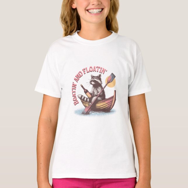 Boatin-and-floatin' Retro Funny Raccoon T-Shirt (Front)
