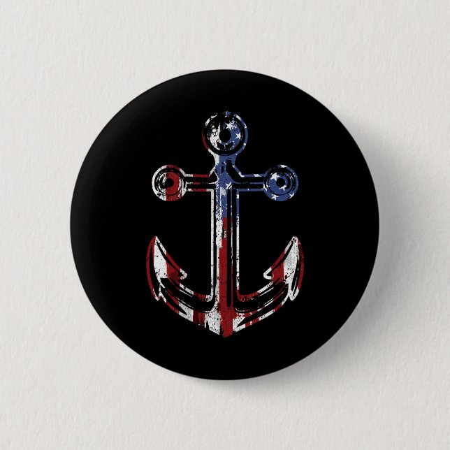 Boating Anchor Usa American Flag 4th Of July  Button (Front)