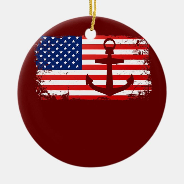 Boating Anchor USA American Flag Boat Lover Ceramic Ornament (Front)
