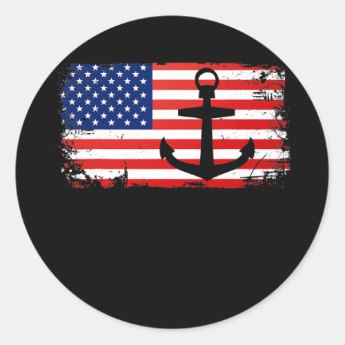 Boating Anchor USA American Flag Boat Lover Classic Round Sticker