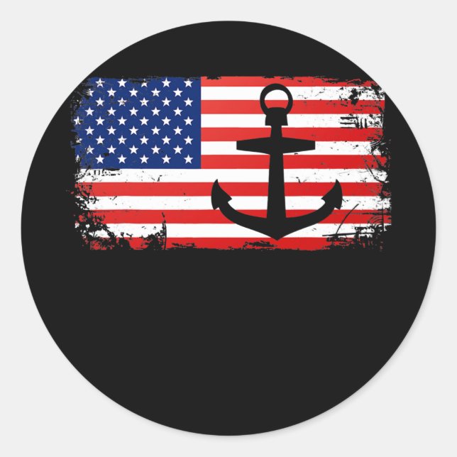 Boating Anchor USA American Flag Boat Lover Classic Round Sticker (Front)