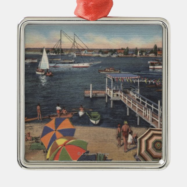 Boating and Swimming on Newport Bay Metal Ornament (Front)