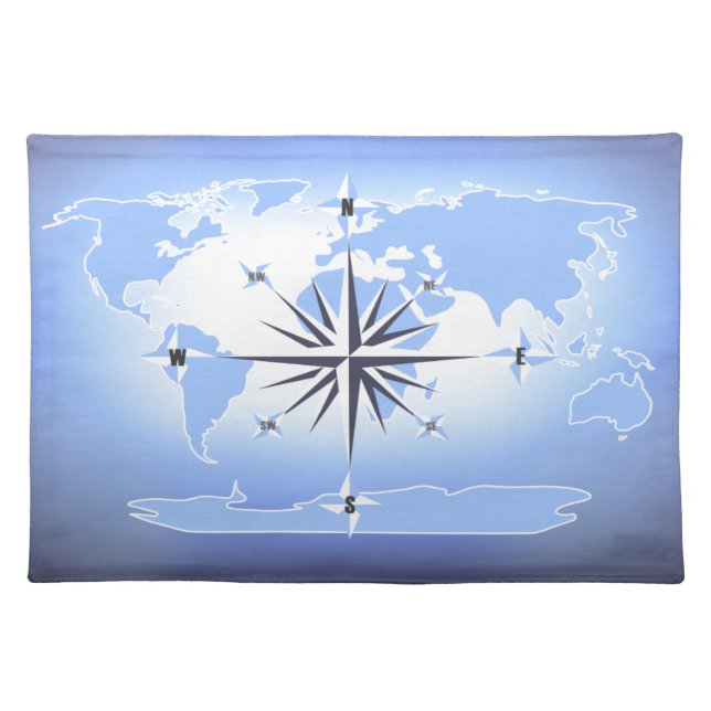 Boating Compass Rose World Map Placemat (Front)