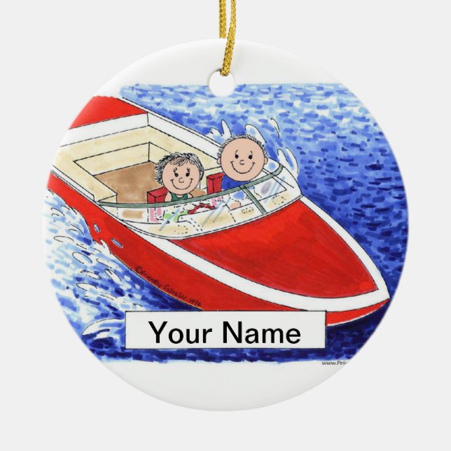Boating Couple Ceramic Ornament (Front)