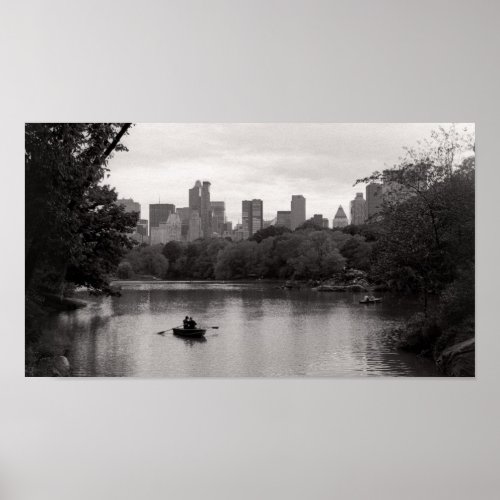 Boating in Central Park NYC Peaceful Black  White Poster
