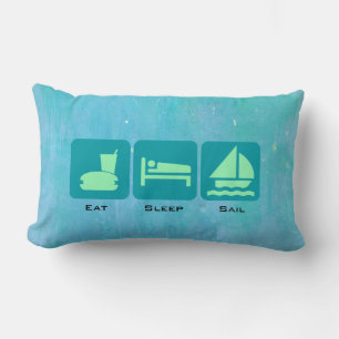 Boating Life - Eat Sleep Sail on Blue Background Lumbar Pillow