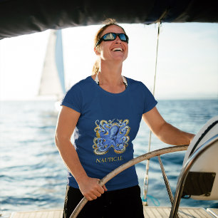 Boating Octopus Elegant Blue Personal T-Shirt