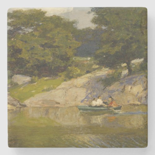 Boating on a Lake in Central Park EH Potthast Stone Coaster
