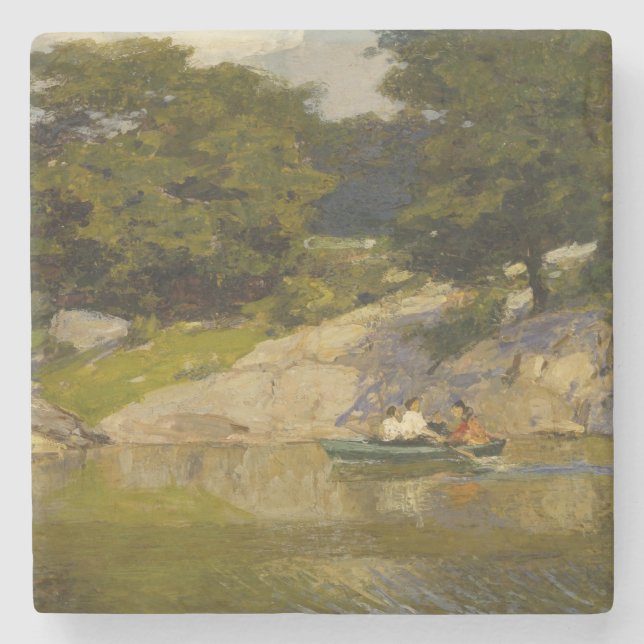 Boating on a Lake in Central Park (E.H. Potthast) Stone Coaster (Front)