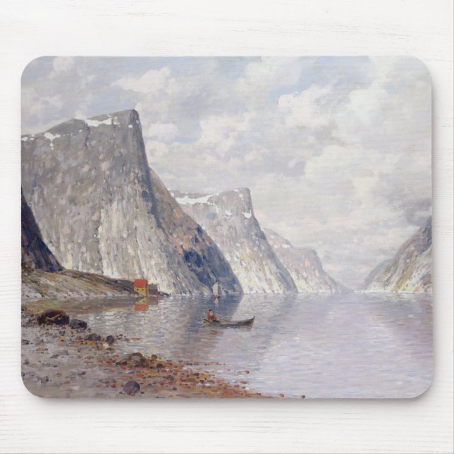 Boating on a Norwegian Fjord (oil on canvas) Mouse Pad (Front)
