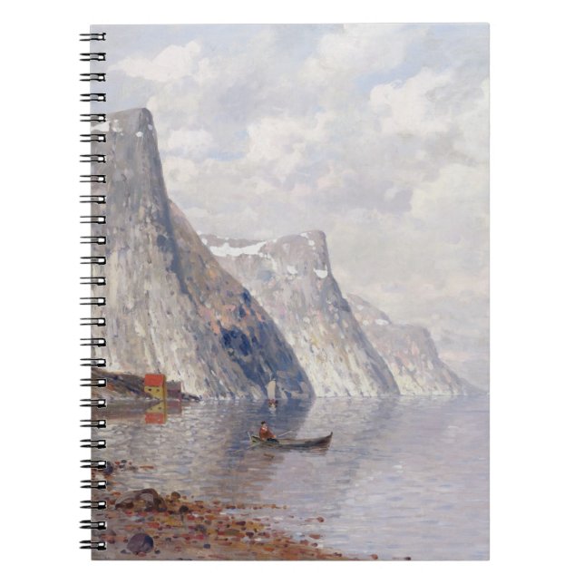 Boating on a Norwegian Fjord (oil on canvas) Notebook (Front)