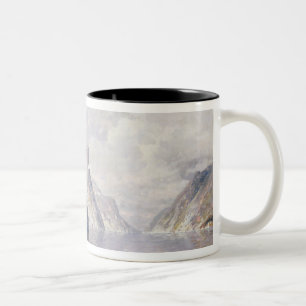 Boating on a Norwegian Fjord (oil on canvas) Two-Tone Coffee Mug