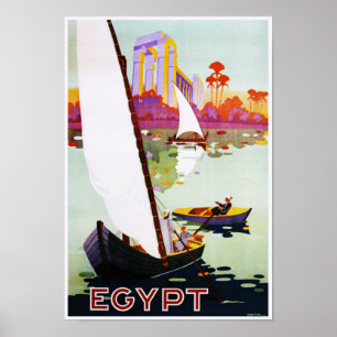 Boating on Nile Egypt Vintage Travel Poster