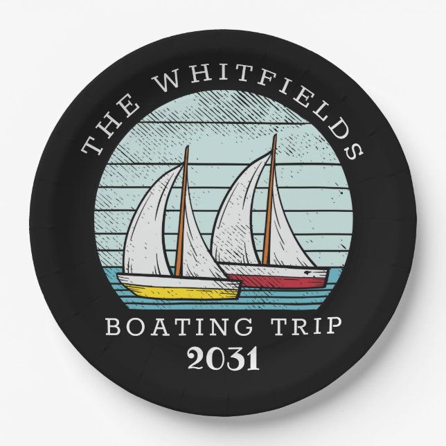 Boating Sailing Custom Family Summer Vacation Paper Plates (Front)