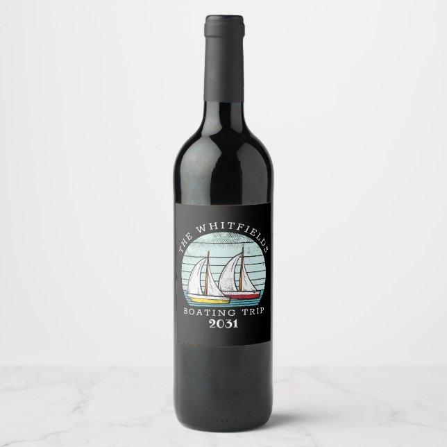 Boating Sailing Custom Family Summer Vacation Wine Label (Front)