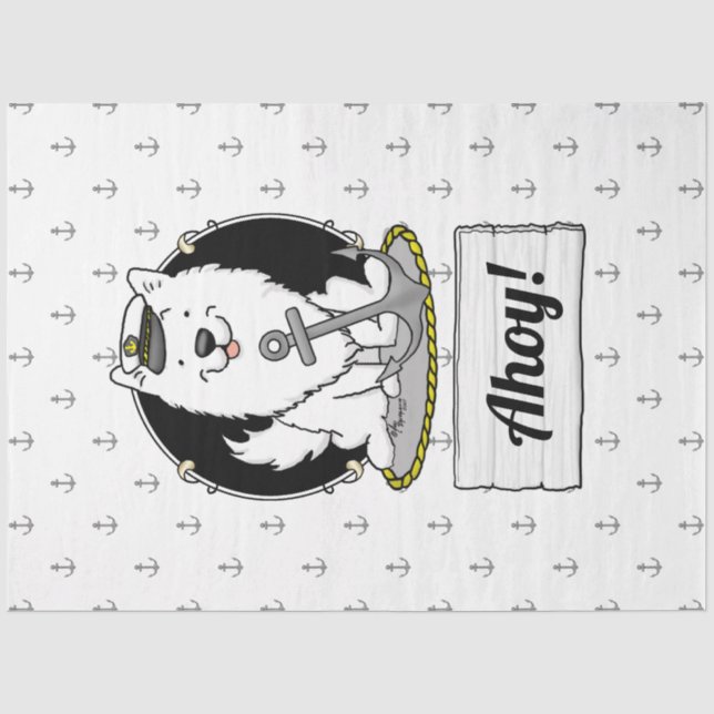 Boating Sailing Nautical American Eskimo Dog Cute Tissue Paper (Front)