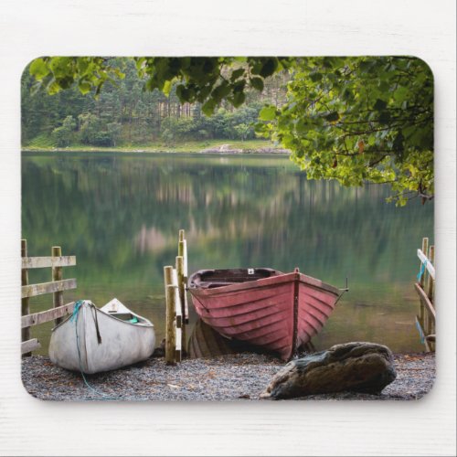 Boats along the shore of Buttermere Lake Mouse Pad