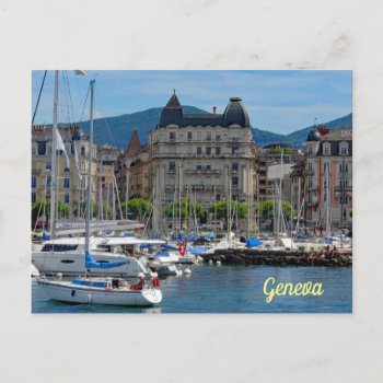 Boats Anchored Lake Geneva Switzerland Postcard by judgeart at Zazzle