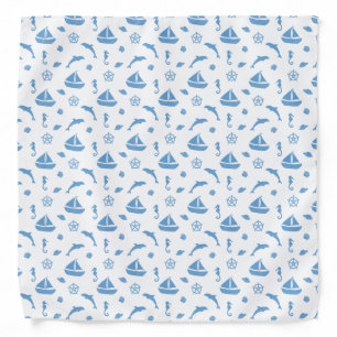 Boats and Dolphins Nautical Pattern Blue White Bandana