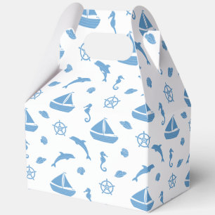 Boats and Dolphins Nautical Pattern Blue White Favor Boxes