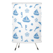 Boats and Dolphins Nautical Pattern Blue White Tripod Lamp (Left)
