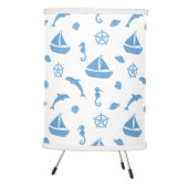 Boats and Dolphins Nautical Pattern Blue White Tripod Lamp (Right)