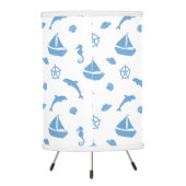 Boats and Dolphins Nautical Pattern Blue White Tripod Lamp (Back)