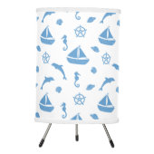Boats and Dolphins Nautical Pattern Blue White Tripod Lamp (Front)