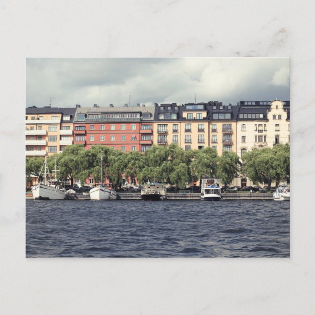 Boats and houses in Stockholm Postcard (Front)