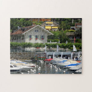 Boats and Houses, Lake Geneva, Switzerland Jigsaw Puzzle